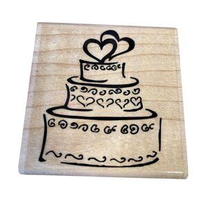 Wedding Cake Rubber Stamp On Wooden Block For Crafting Scrapbooking